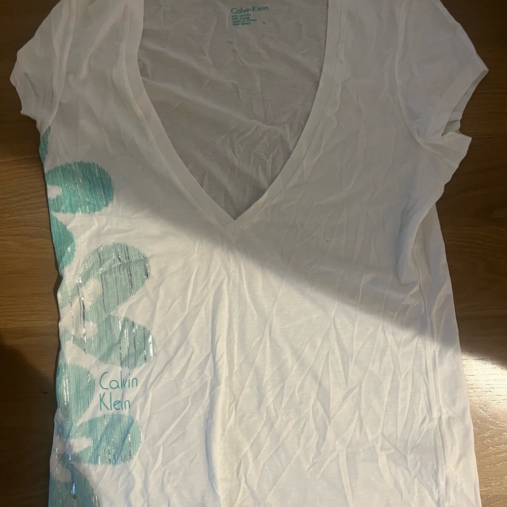 Calvin Klein White Tee with Green Accents